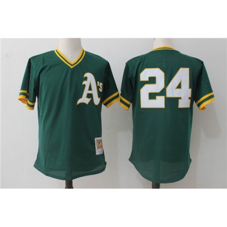 Men's Oakland Athletics #24 Rickey Henderson Mitchell & Ness Green 1991 Cooperstown Mesh Batting Practice Stitched MLB Jersey