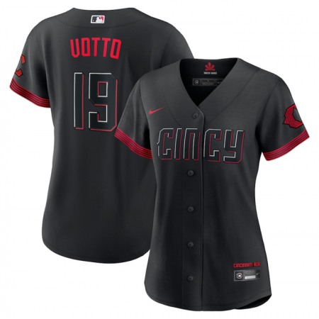 Women's Cincinnati Reds #19 Joey Votto Black 2023 City Connect Stitched Baseball Jersey(Run Small)