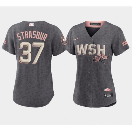 Women's Washington Nationals #37 Stephen Strasburg 2022 Grey City Connect Cherry Blossom Stitched Jersey(Run Small)