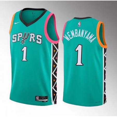 Men's San Antonio Spurs #1 Victor Wembanyama Teal 2022/23 City Edition Swingman Stitched Basketball Jersey