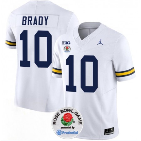 Men's Michigan Wolverines #10 Tom Brady 2023 F.U.S.E. White Rose Bowl Patch Stitched Jersey