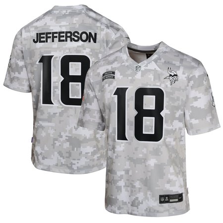 Youth Minnesota Vikings Justin Jefferson Nike Arctic Camo 2024 Salute to Service Game Jersey