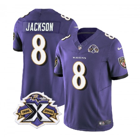 Men's Baltimore Ravens #8 Lamar Jackson Purple 2023 F.U.S.E With Patch Throwback Vapor Limited Jersey