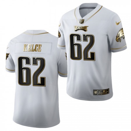 Men's Philadelphia Eagles #62 Jason Kelce White Golden Limited Stitched Jersey