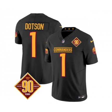 Men's Washington Commanders #1 Jahan Dotson Black 2023 F.U.S.E. 90th Anniversary Vapor Limited Stitched Football Jersey