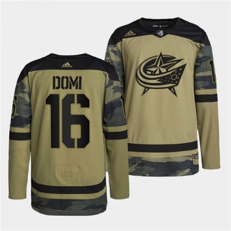 Men's Columbus Blue Jackets #16 Max Domi 2022 Camo Military Appreciation Night Stitched Jersey