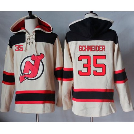 Devils #35 Cory Schneider Cream Sawyer Hooded Sweatshirt Stitched NHL Jersey